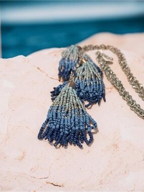Blue Beaded Tassel Necklace - Women's Jewelry